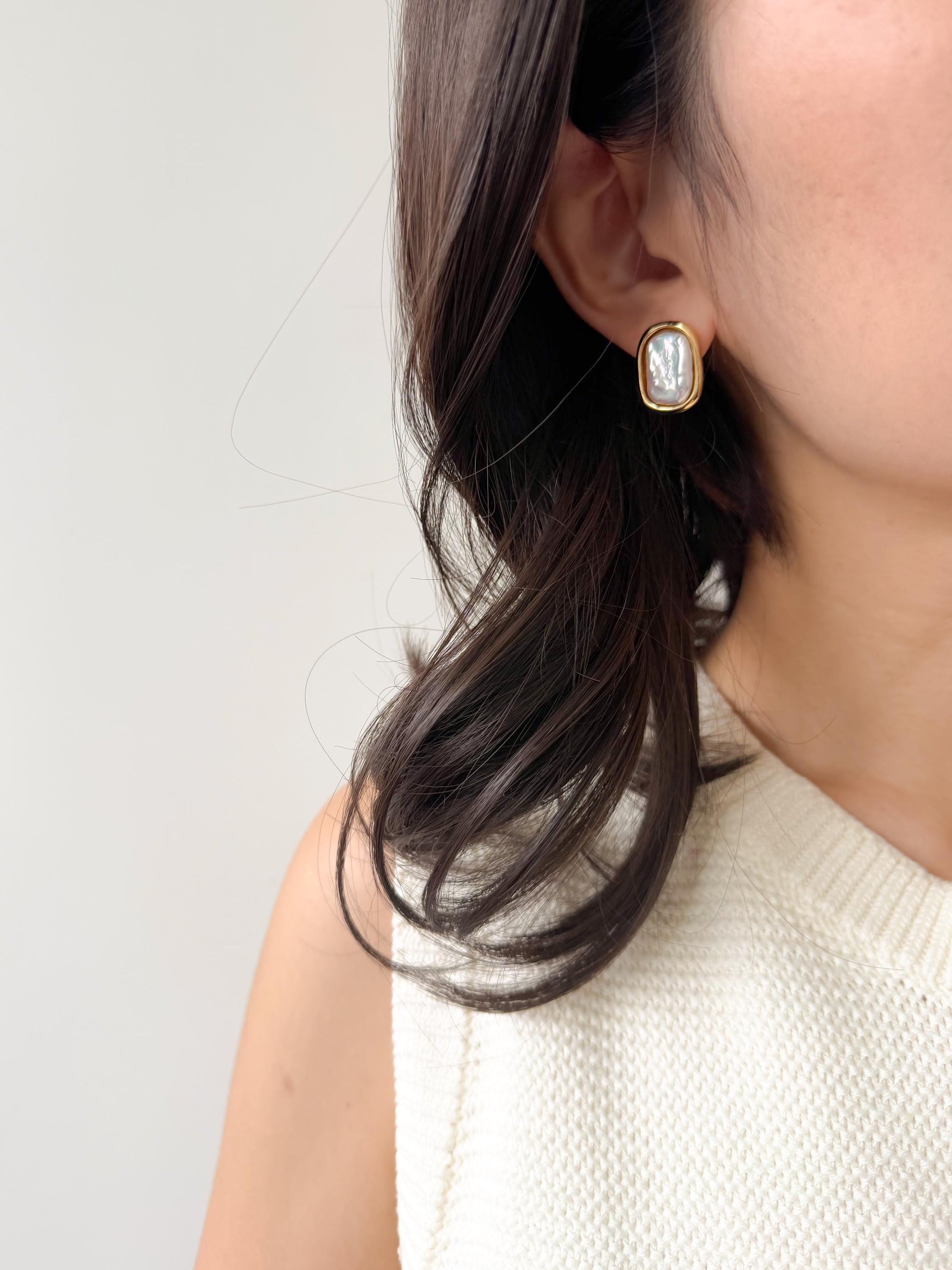 18k Gold Plated Keshi Pearl Stud Earrings by Le Jardin Perles