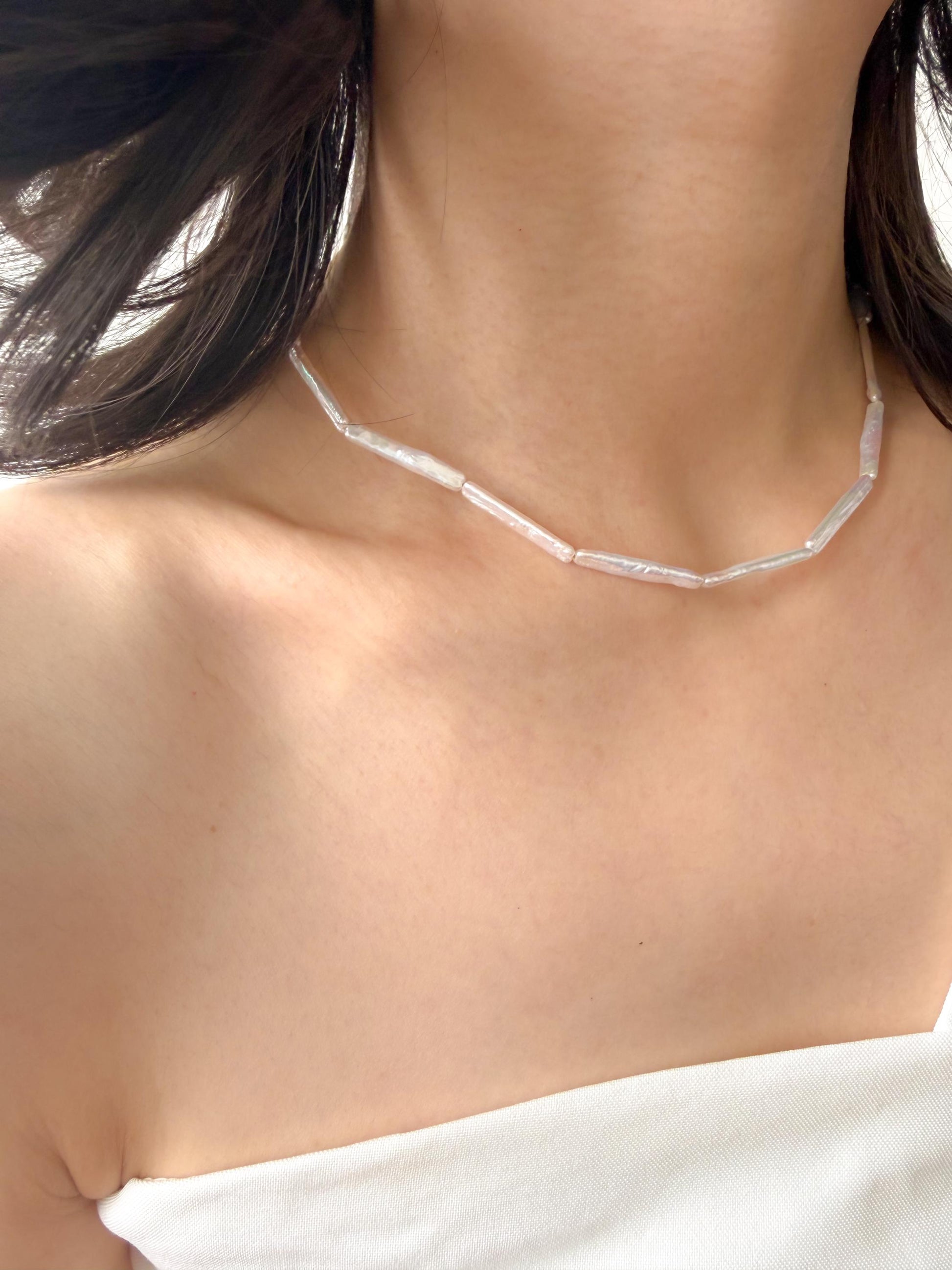 Additional view of modern stick keshi pearl necklace by Le Jardin Perles