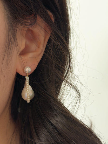 Additional view of baroque pearl drop earrings by Le Jardin Perles