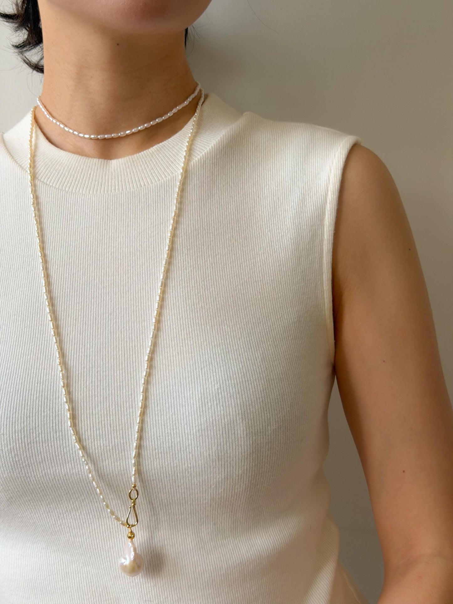 Additional view of long freshwater pearl necklace by Le Jardin Perles