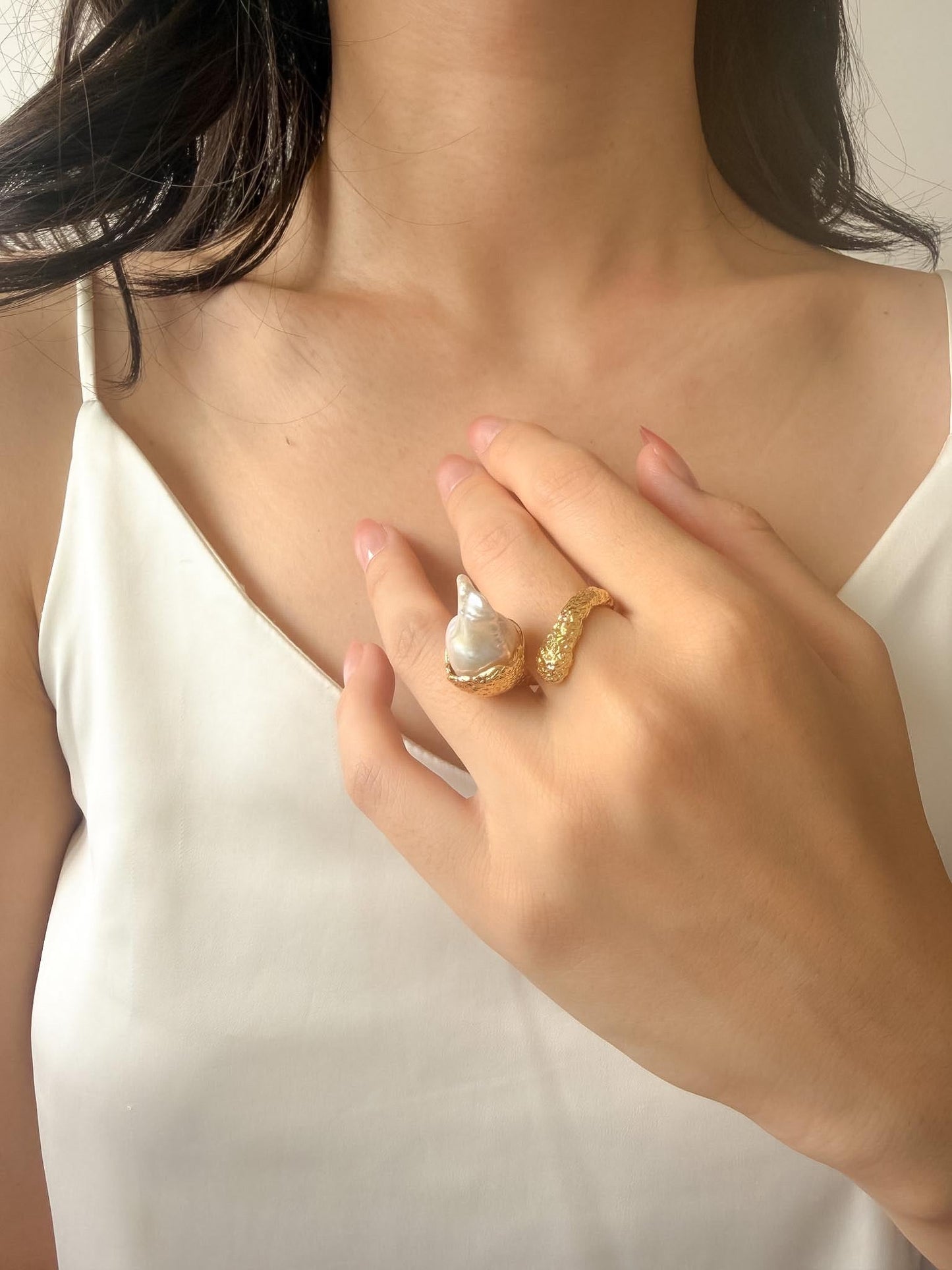 Sculptural Baroque Pearl Statement Ring by Le Jardin Perles