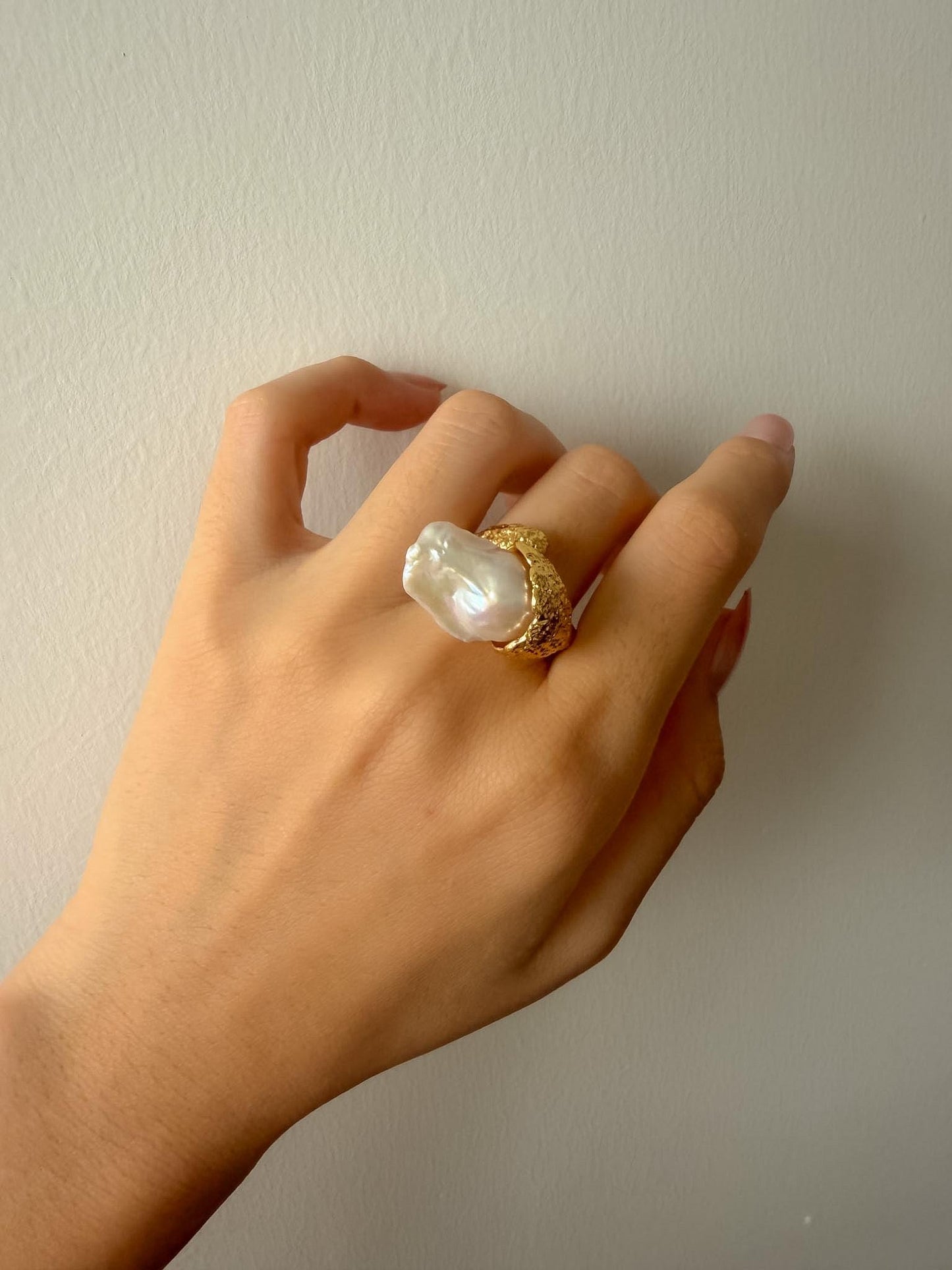 Additional view of sculptural baroque pearl statement ring by Le Jardin Perles