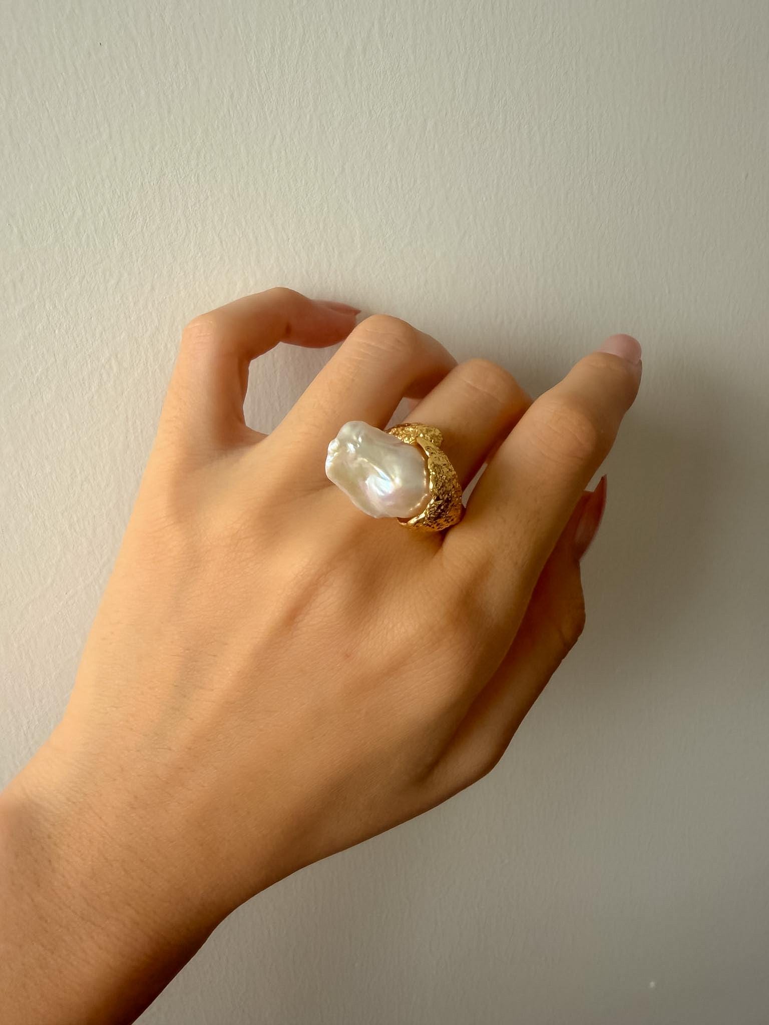 Additional view of sculptural baroque pearl statement ring by Le Jardin Perles