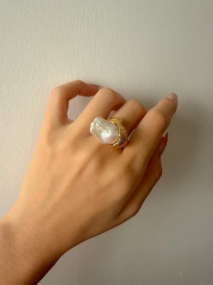 Additional view of sculptural baroque pearl statement ring by Le Jardin Perles