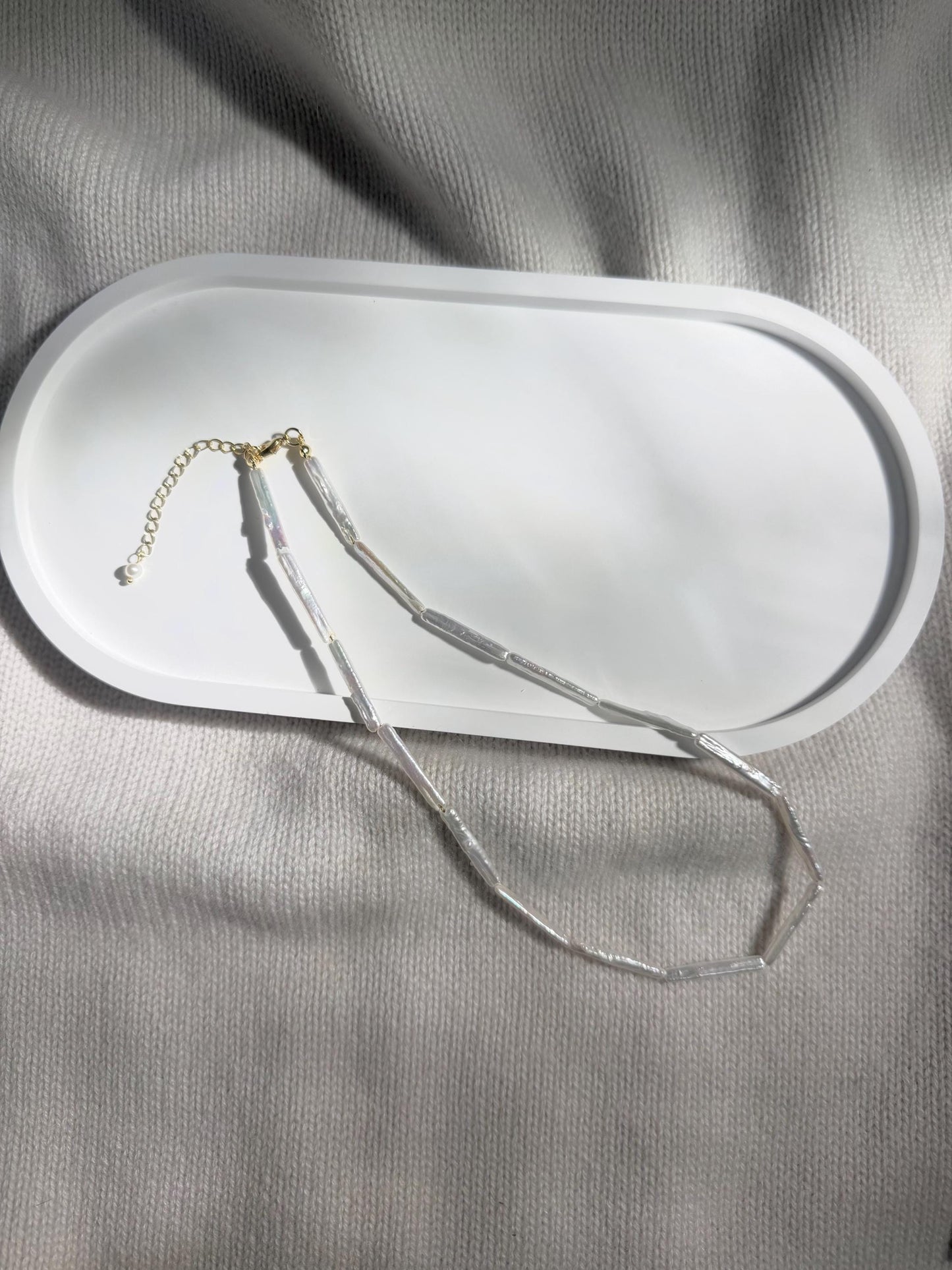 Additional view of modern stick keshi pearl necklace by Le Jardin Perles
