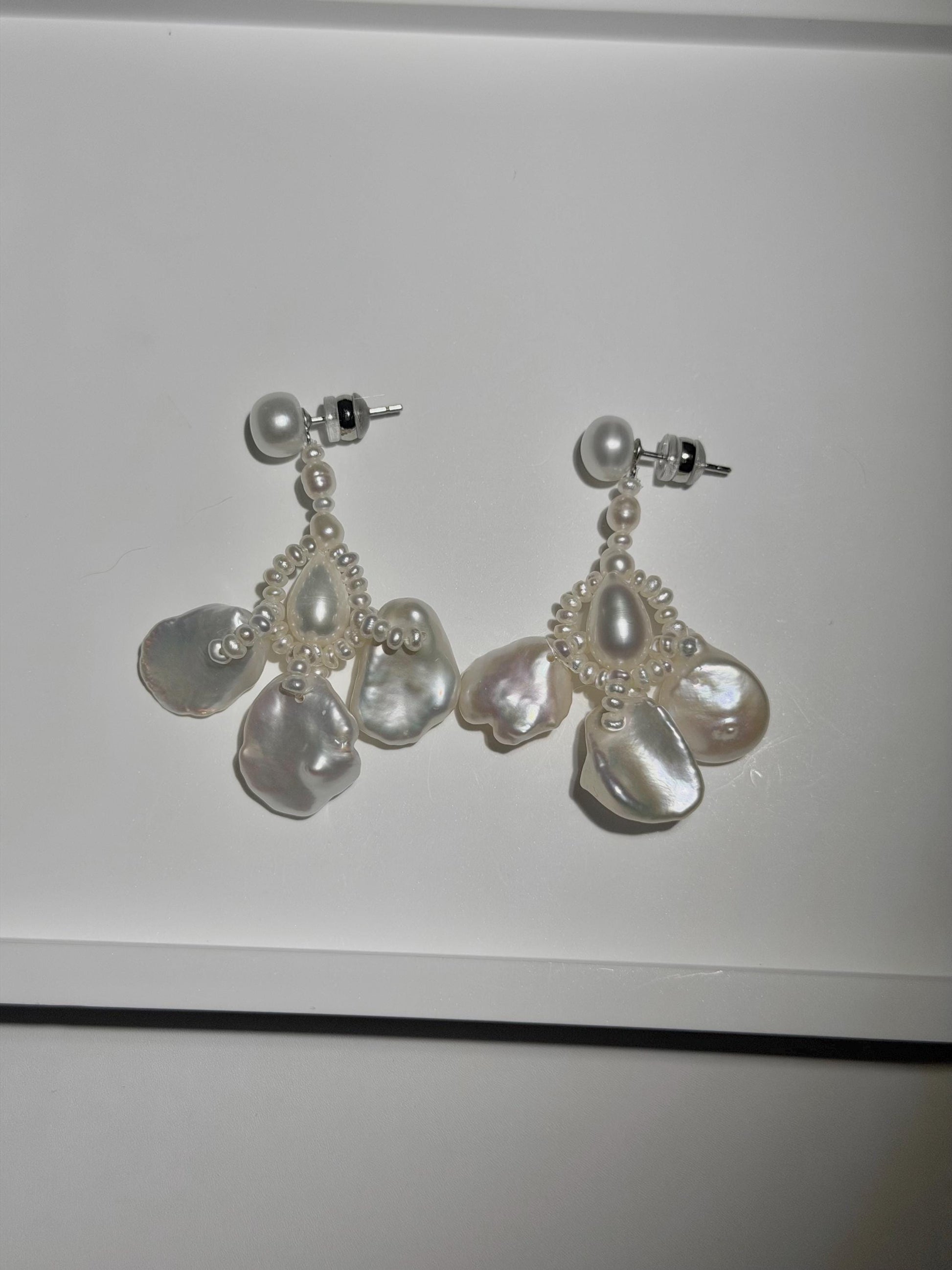 Additional view of baroque keshi pearl cluster earrings by Le Jardin Perles