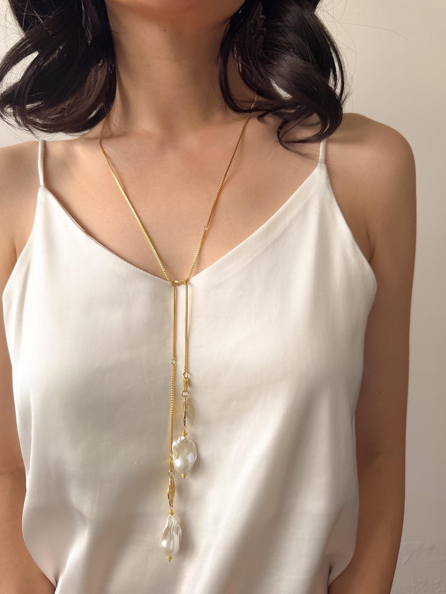 Baroque Pearl Lariat by Le Jardin Perles