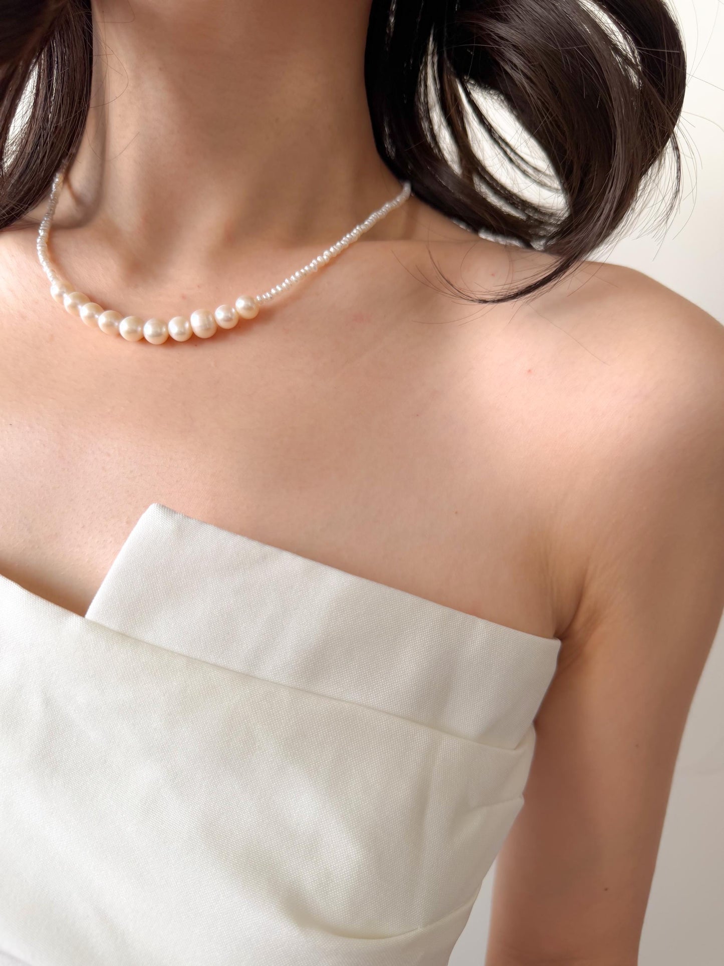 Additional view of delicate freshwater pearl beaded necklace by Le Jardin Perles