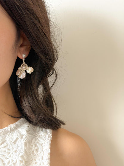 Additional view of baroque keshi pearl cluster earrings by Le Jardin Perles