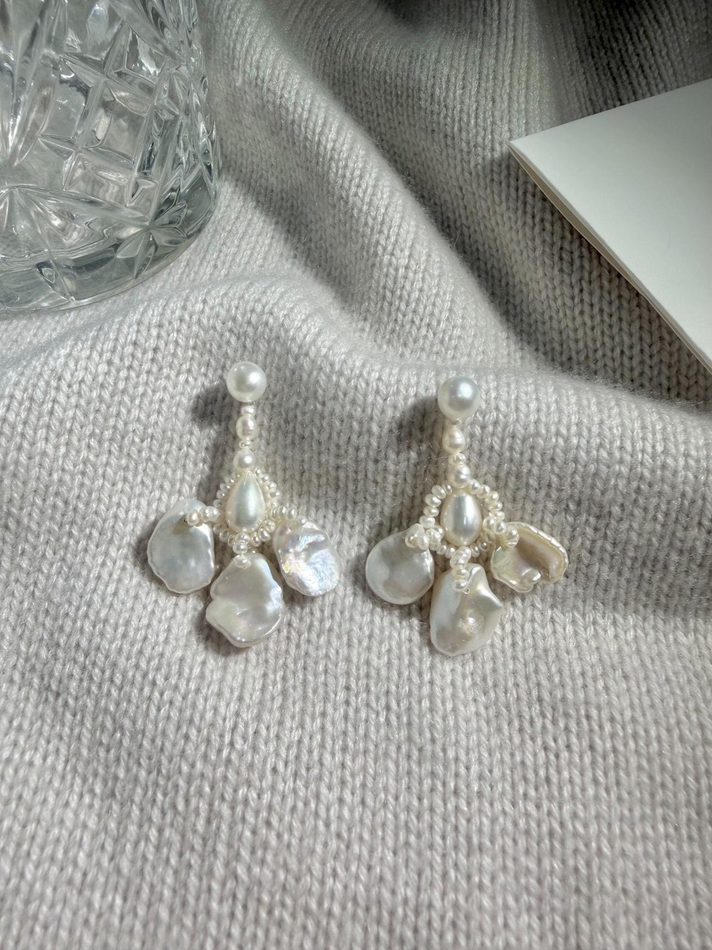Baroque Keshi Pearl Cluster Earrings by Le Jardin Perles