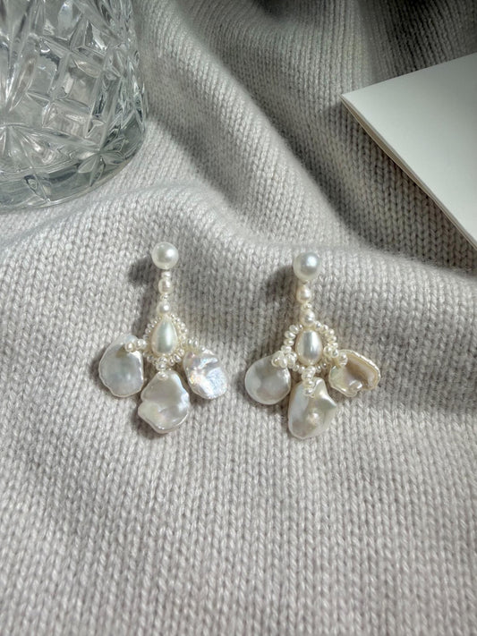 Baroque Keshi Pearl Cluster Earrings by Le Jardin Perles