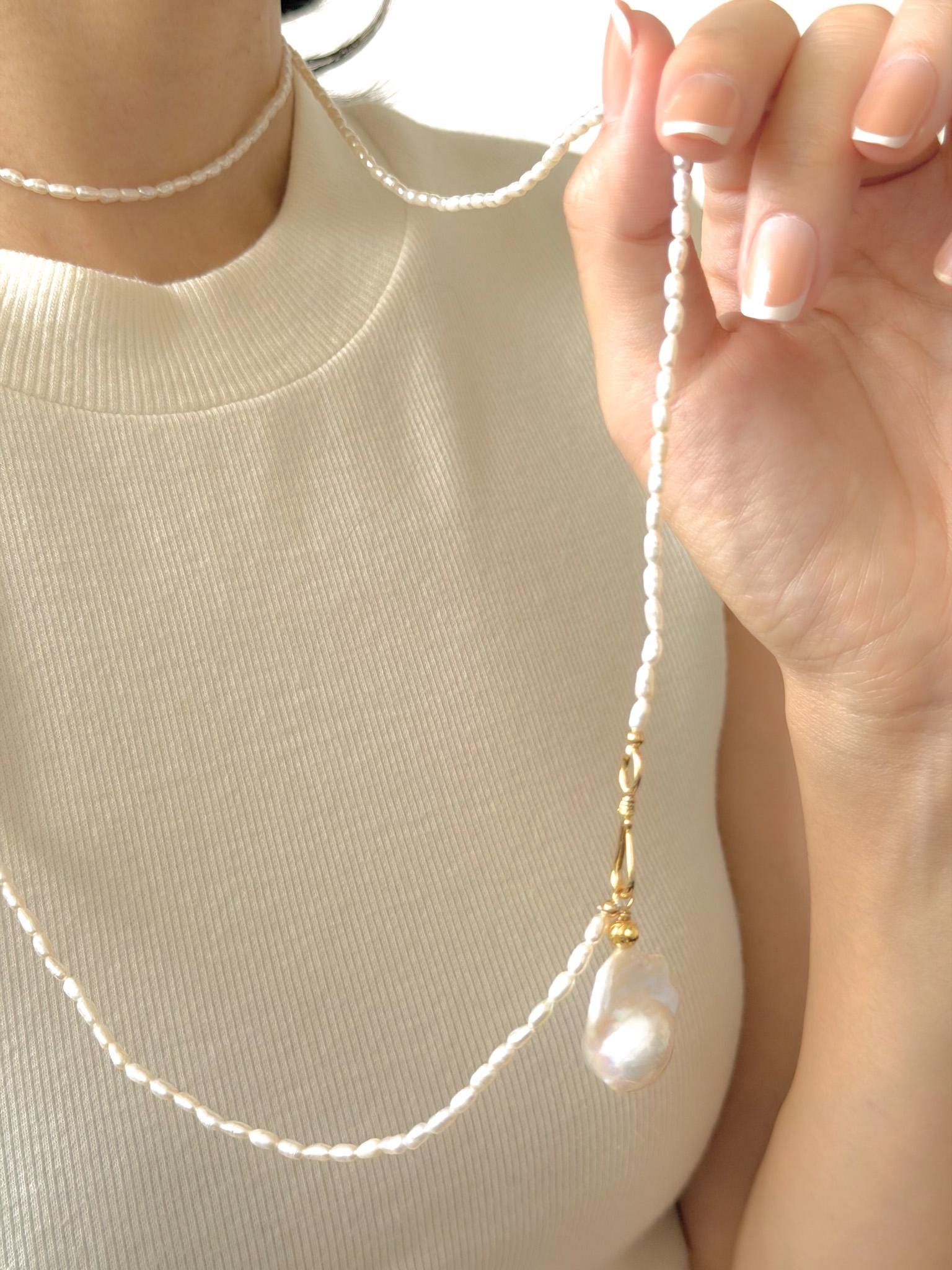 Additional view of long freshwater pearl necklace by Le Jardin Perles