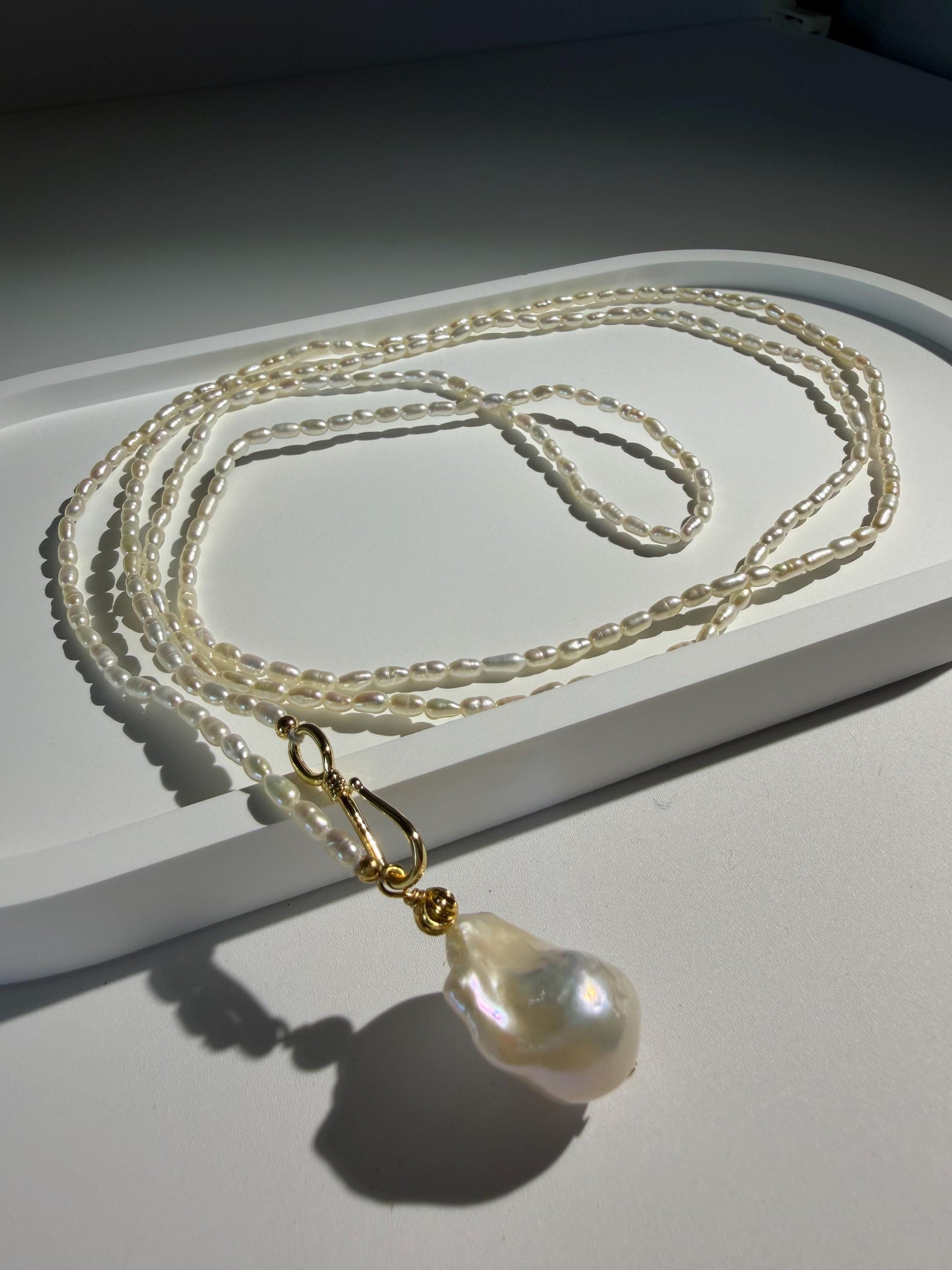 Additional view of long freshwater pearl necklace by Le Jardin Perles