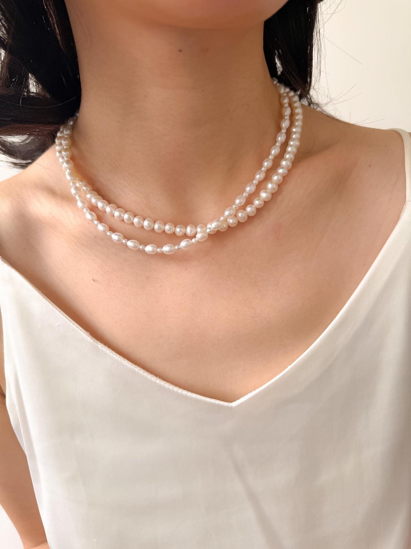Additional view of layered freshwater pearl necklace by Le Jardin Perles