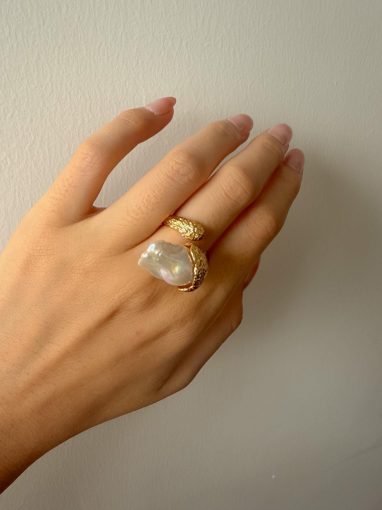 Additional view of sculptural baroque pearl statement ring by Le Jardin Perles