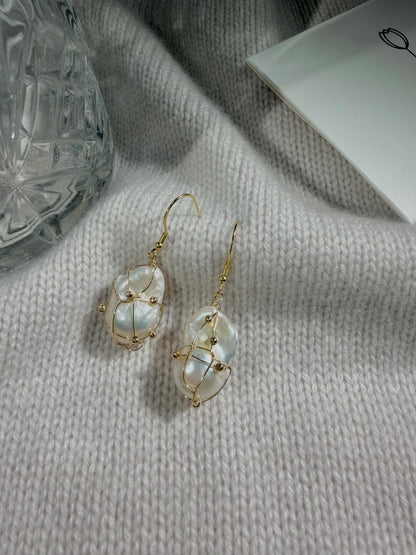 Wire Wrapped Baroque Pearl Drop Earrings by Le Jardin Perles