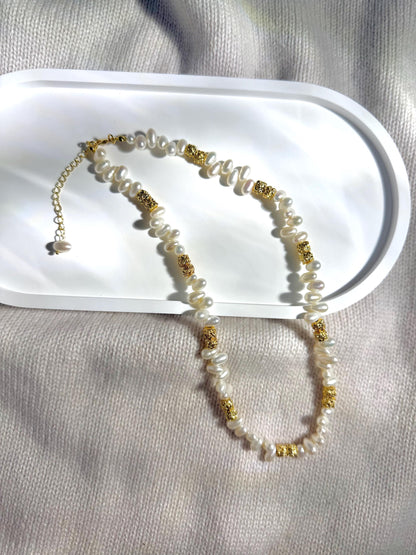 Additional view of aurora like luster pearl necklace by Le Jardin Perles