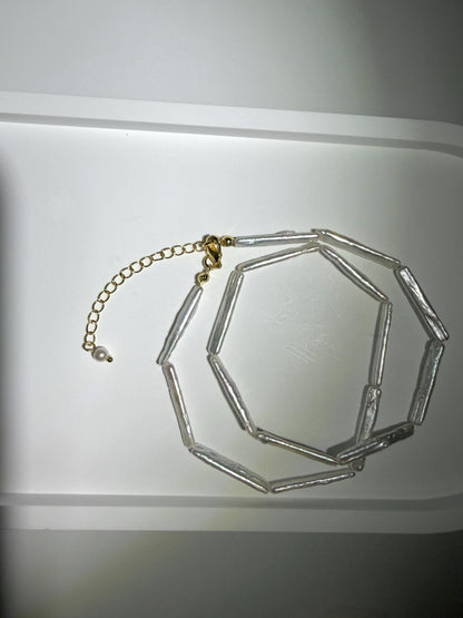 Additional view of modern stick keshi pearl necklace by Le Jardin Perles