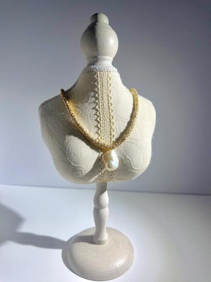Additional view of textured 18k gold plated baroque pearl pendant necklace by Le Jardin Perles