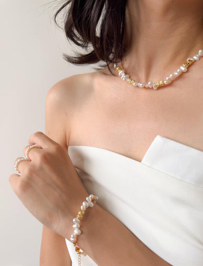 Additional view of aurora like luster pearl necklace by Le Jardin Perles