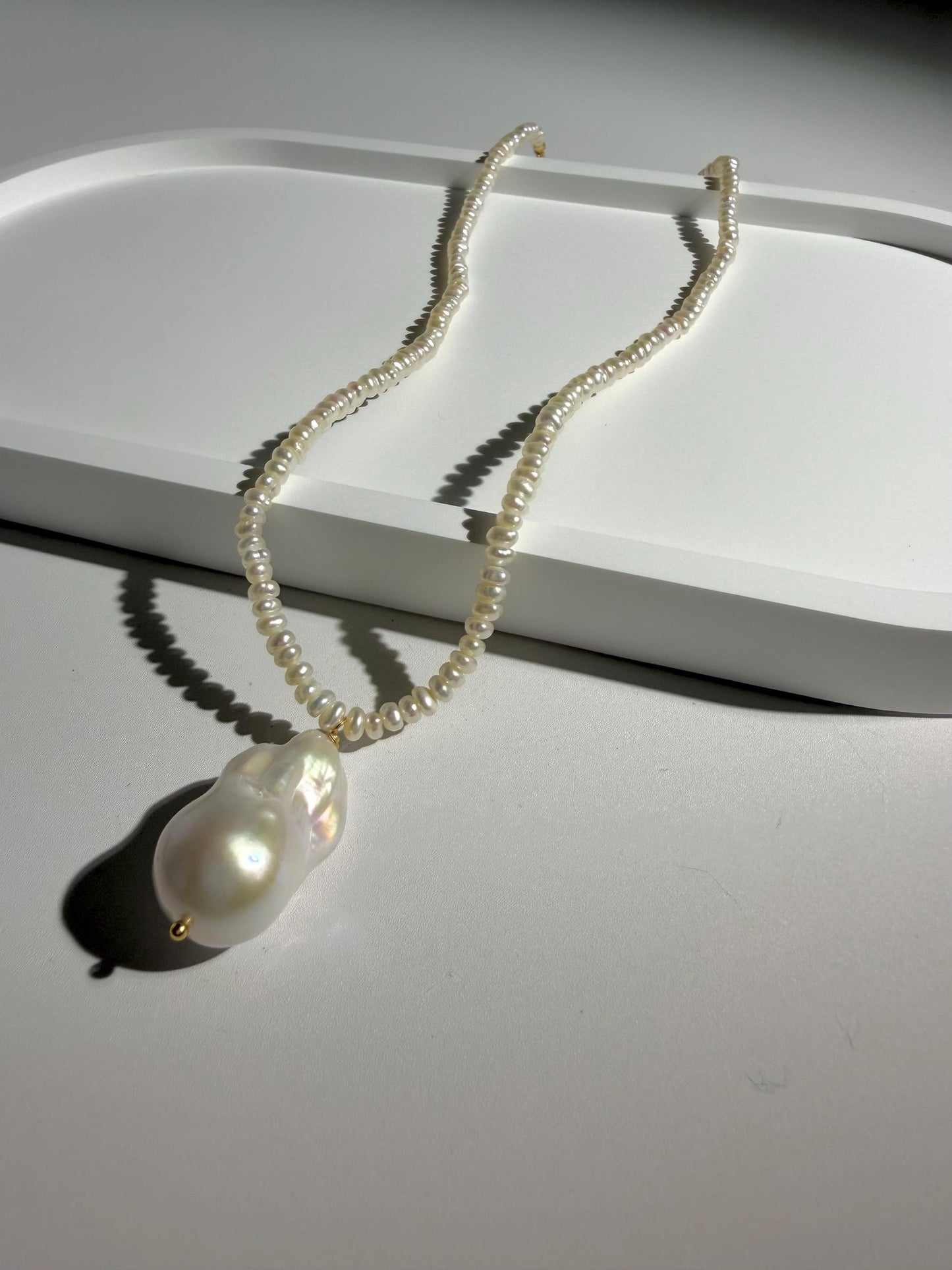 Additional view of long freshwater pearl necklace by Le Jardin Perles