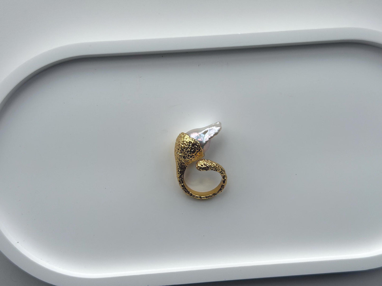 Additional view of sculptural baroque pearl statement ring by Le Jardin Perles