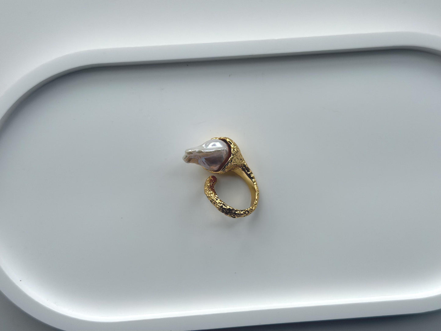 Additional view of sculptural baroque pearl statement ring by Le Jardin Perles