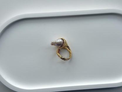 Additional view of sculptural baroque pearl statement ring by Le Jardin Perles