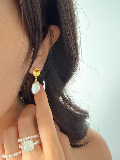 Additional view of baroque keshi pearl drop earrings by Le Jardin Perles