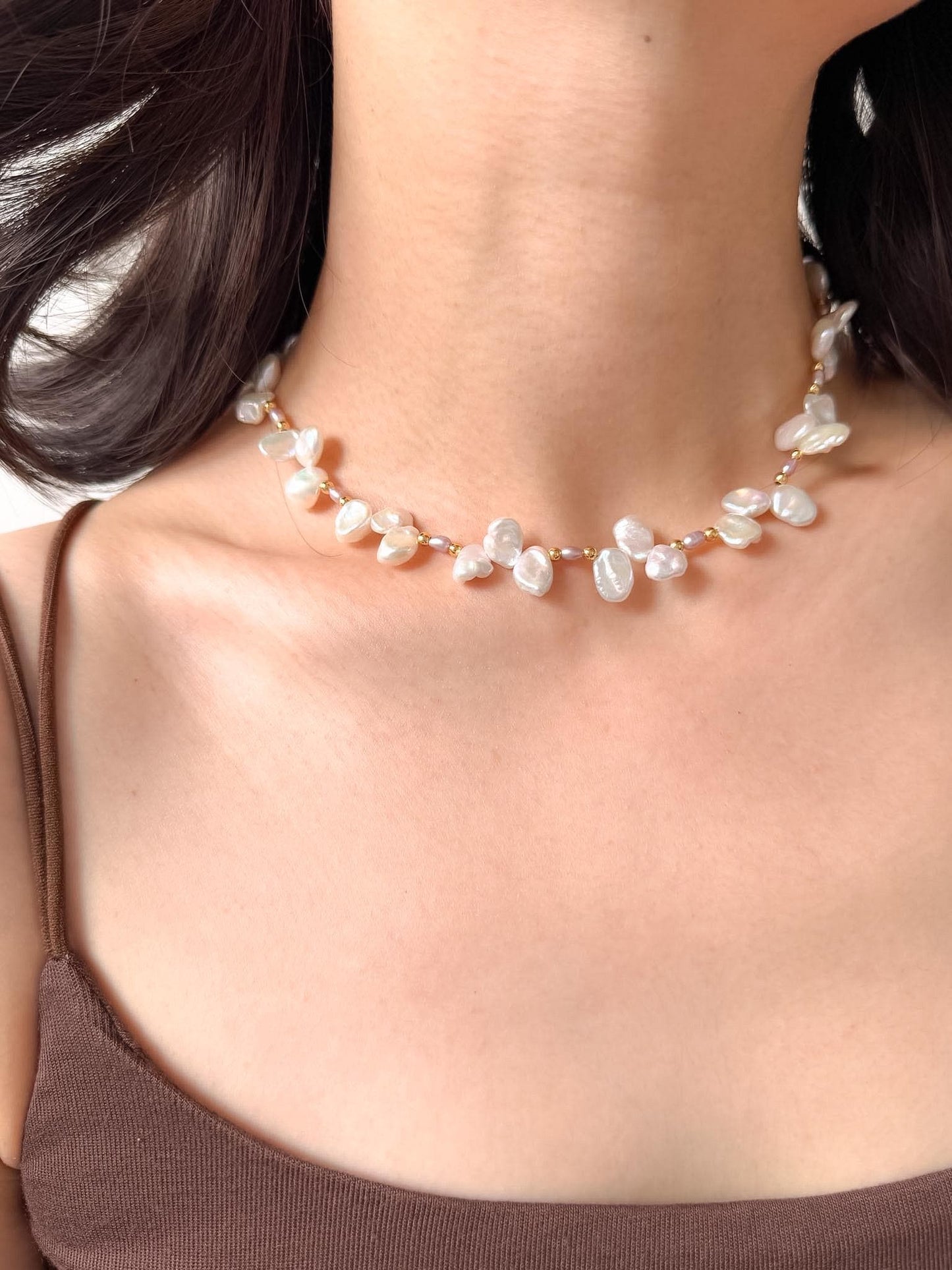Additional view of baroque keshi pearl necklace by Le Jardin Perles
