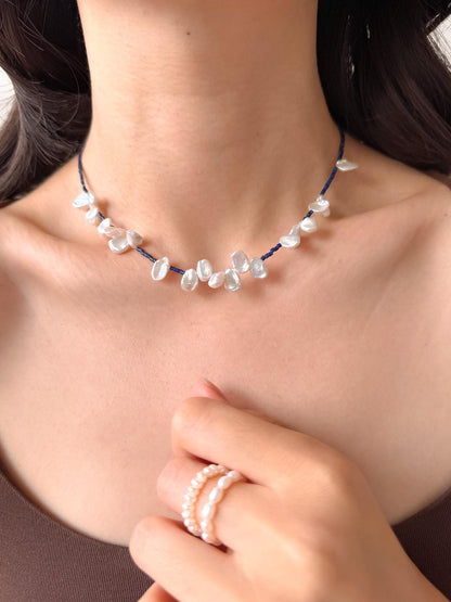 Additional view of lapis lazuli baroque pearl necklace by Le Jardin Perles