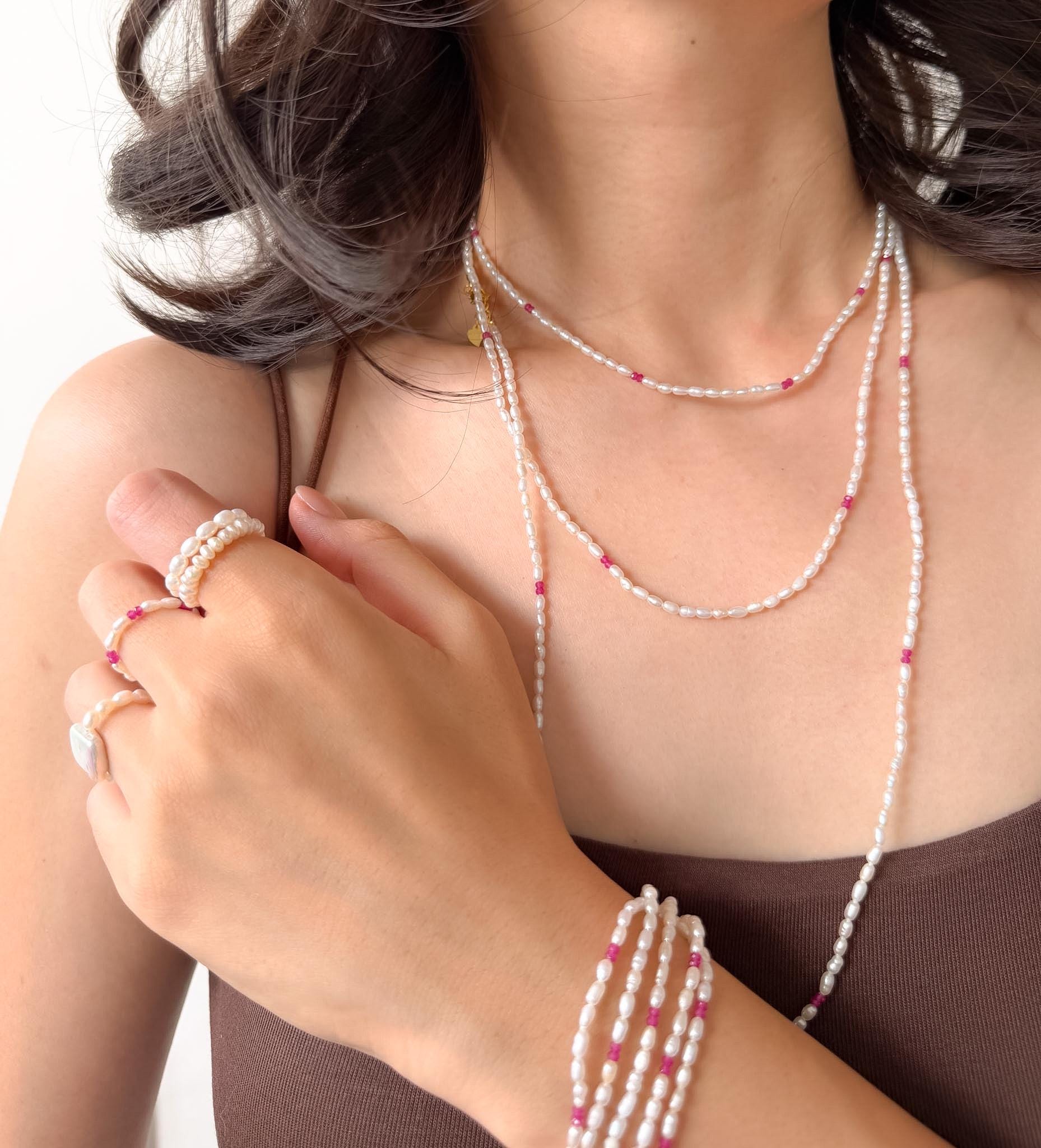 Additional view of layered freshwater pearl bracelet by Le Jardin Perles