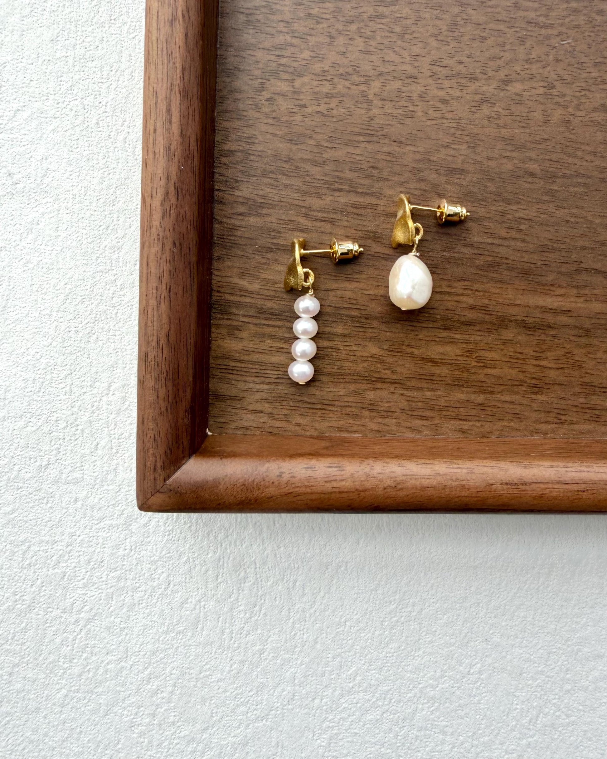 Asymmetrical Baroque Pearl Drop Earrings by Le Jardin Perles