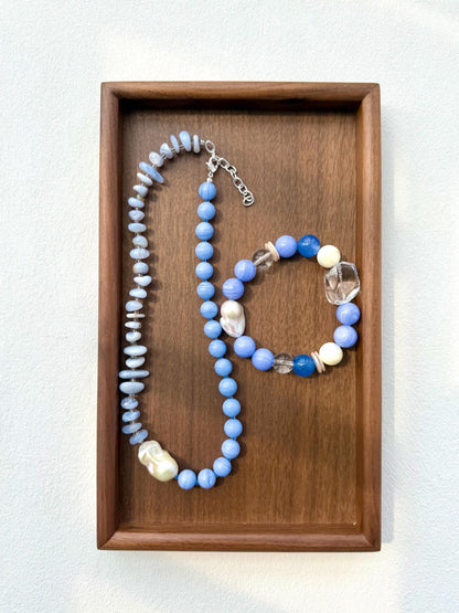 Additional view of blue agate baroque pearl bracelet by Le Jardin Perles
