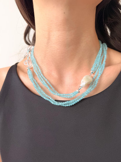 Additional view of layered blue cat eye necklace by Le Jardin Perles