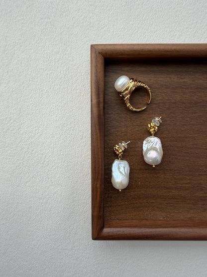 Additional view of large baroque pearl drop earrings by Le Jardin Perles