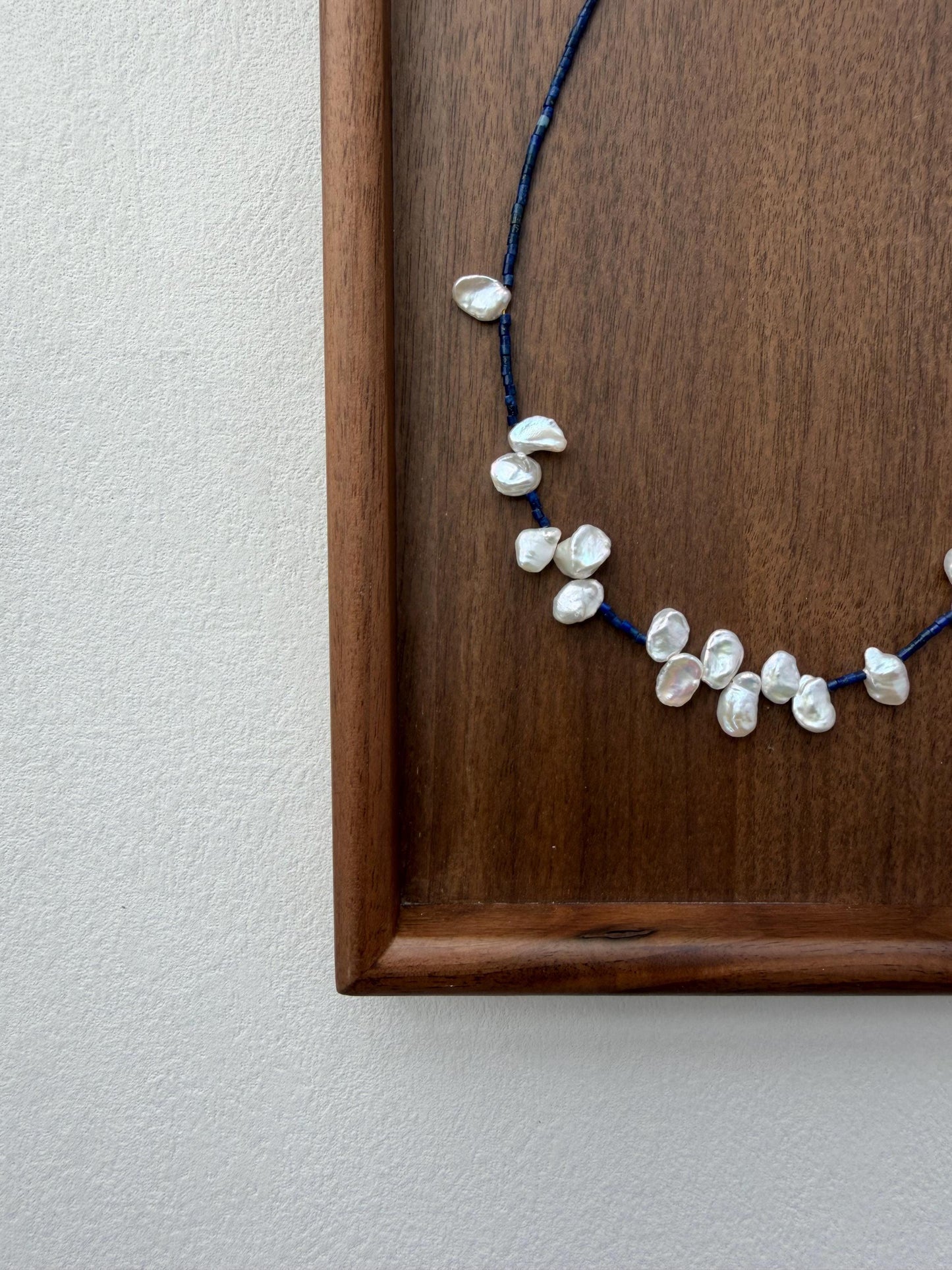 Additional view of lapis lazuli baroque pearl necklace by Le Jardin Perles