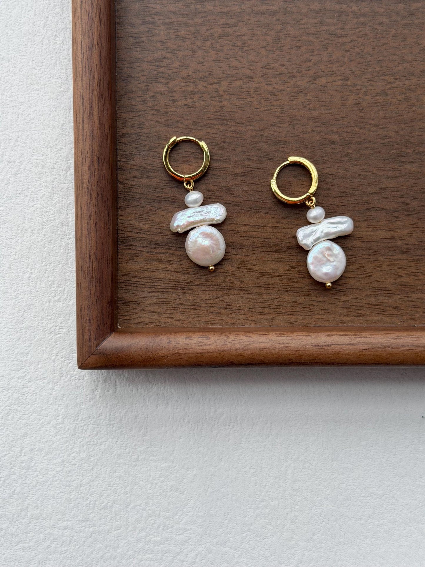 Additional view of baroque freshwater pearl drop earrings by Le Jardin Perles
