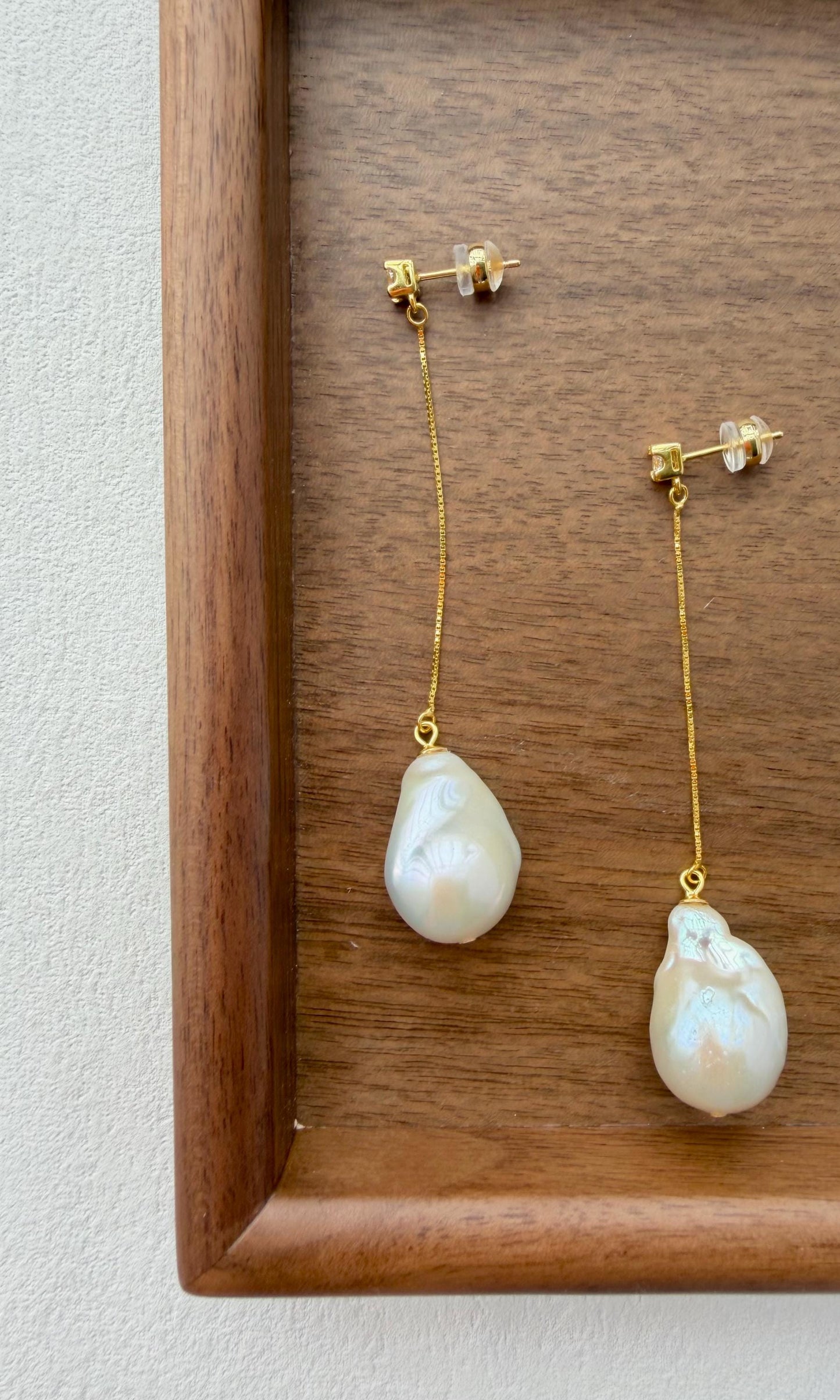 Additional view of baroque pearl drop beach earrings by Le Jardin Perles