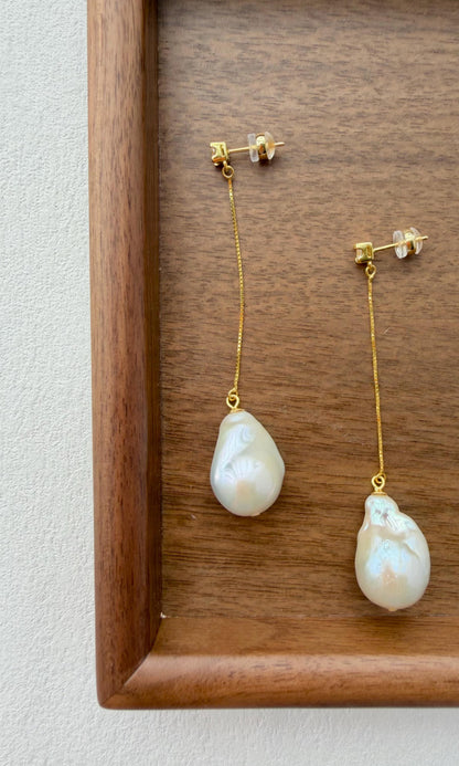 Additional view of baroque pearl drop beach earrings by Le Jardin Perles