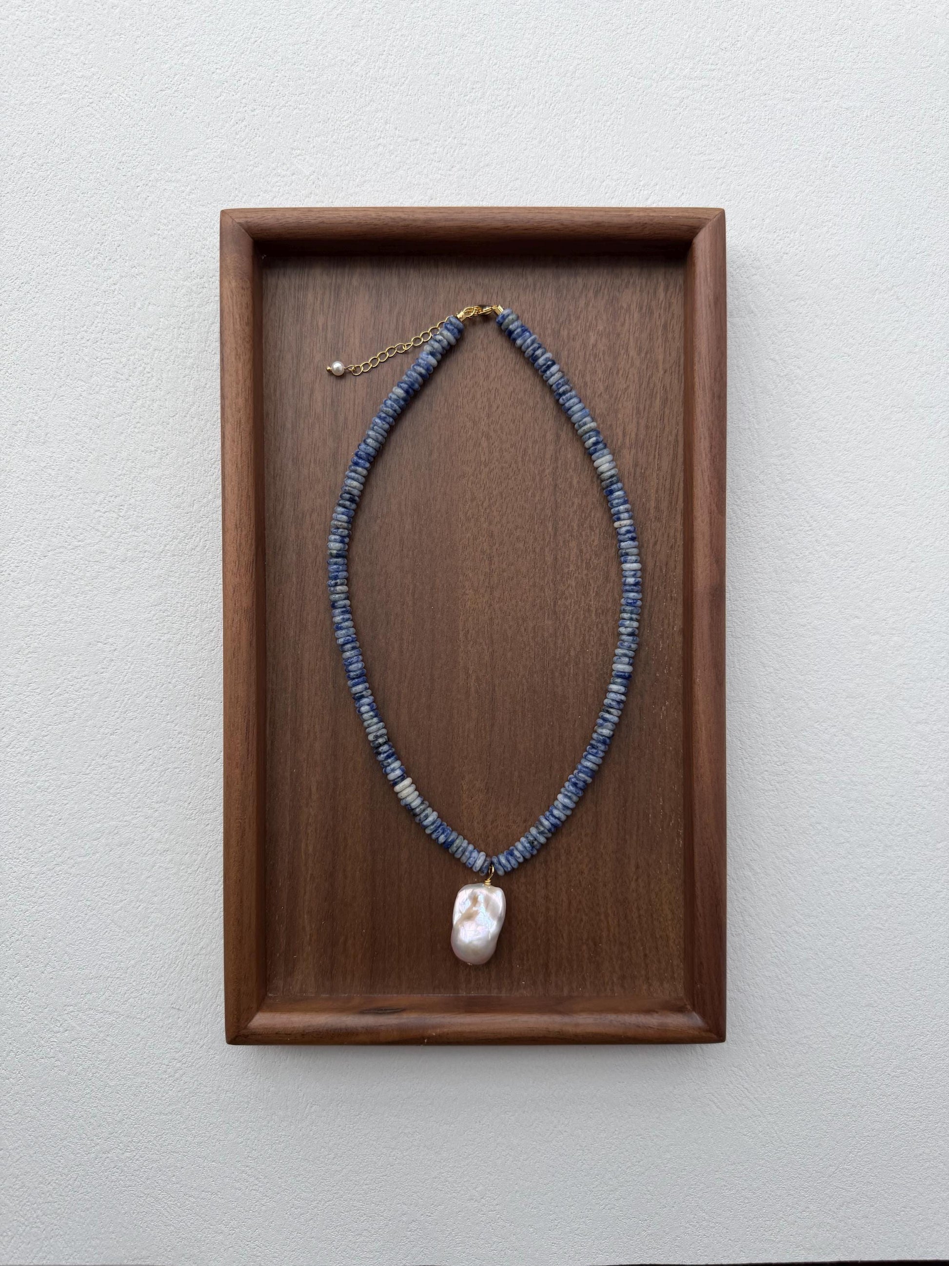Additional view of ocean blue stone baroque pearl pendant necklace by Le Jardin Perles