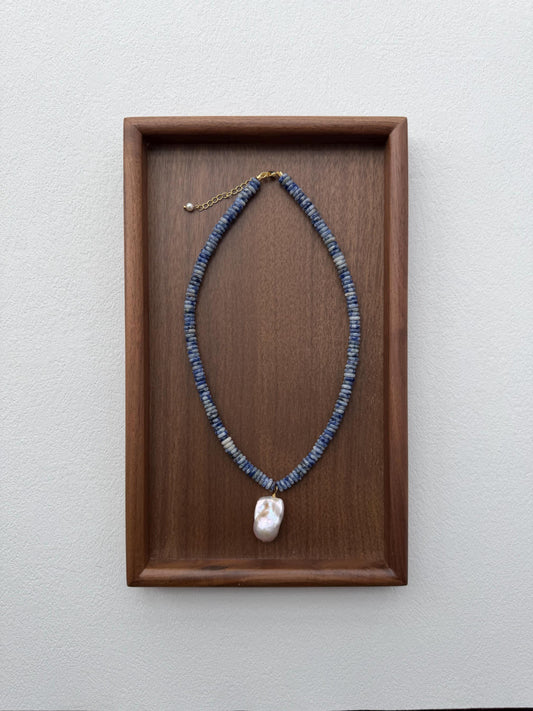 Additional view of ocean blue stone baroque pearl pendant necklace by Le Jardin Perles