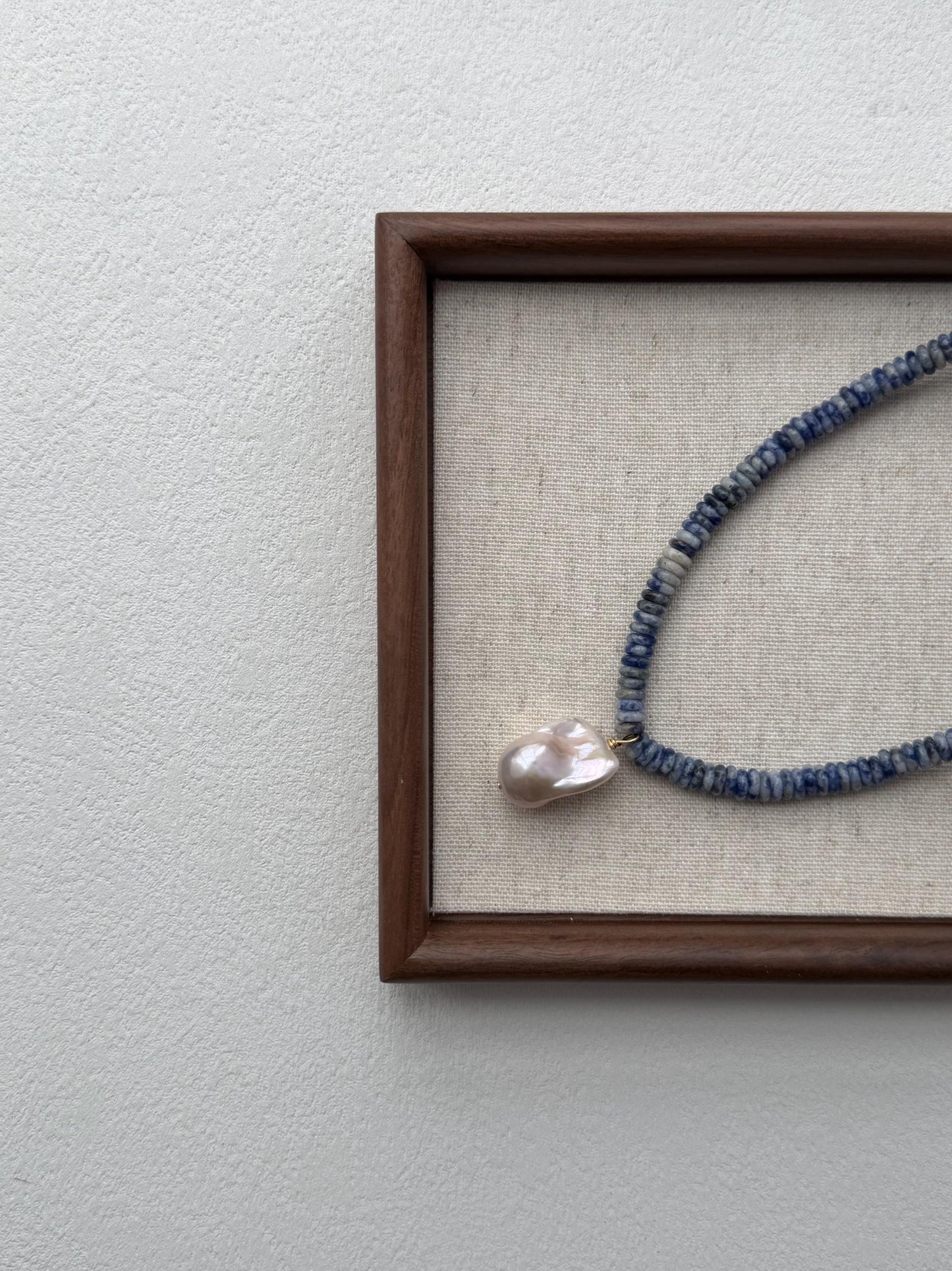 Additional view of ocean blue stone baroque pearl pendant necklace by Le Jardin Perles