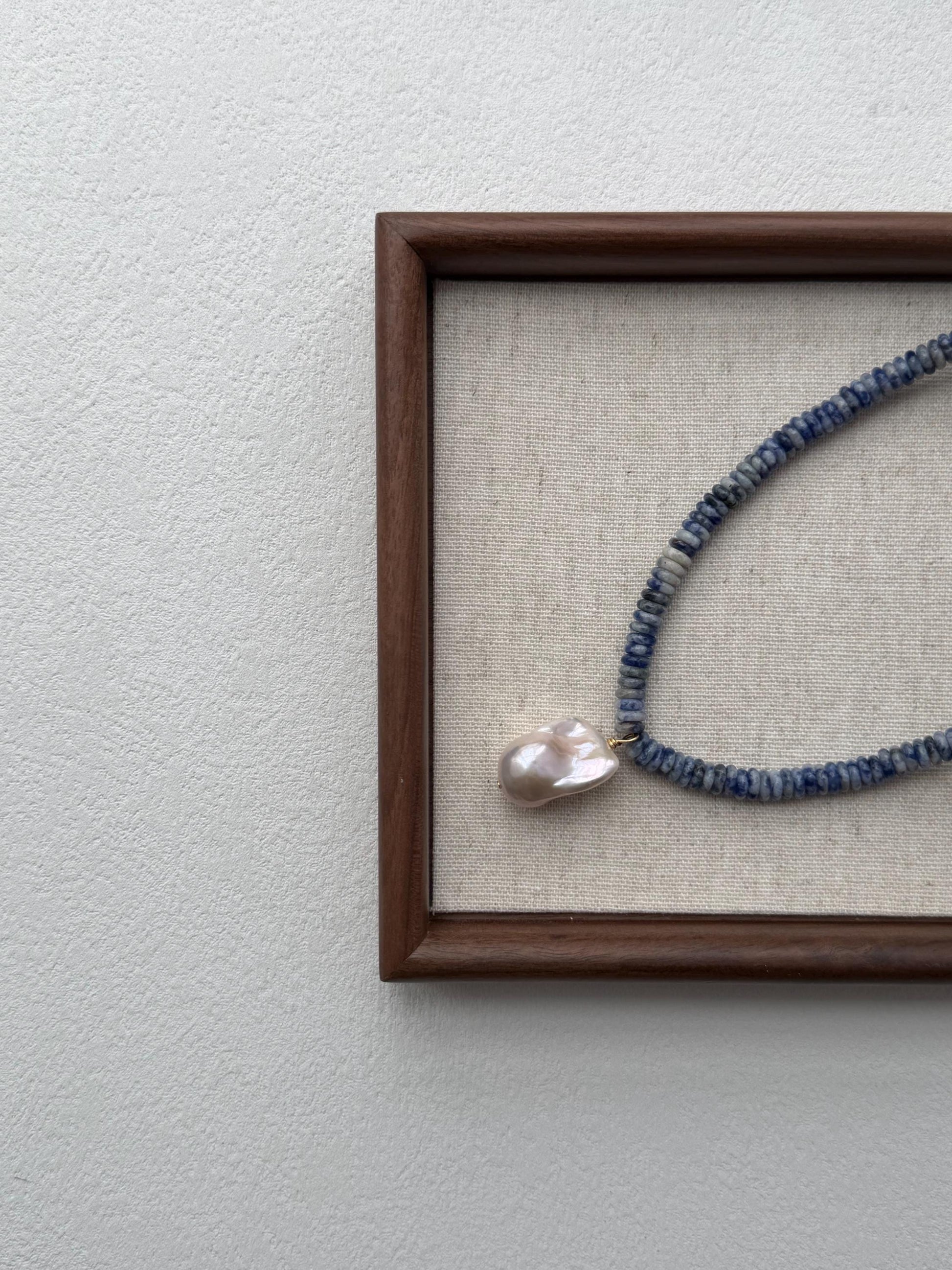 Additional view of ocean blue stone baroque pearl pendant necklace by Le Jardin Perles