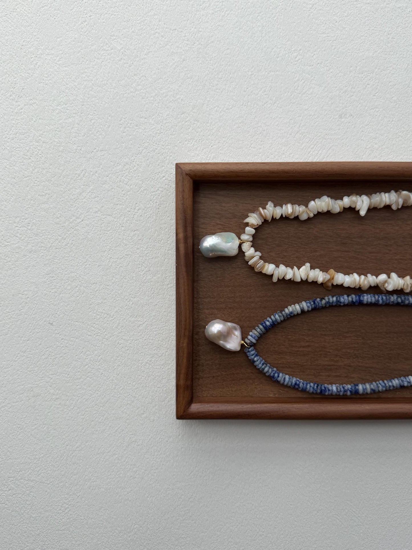 Additional view of ocean blue stone baroque pearl pendant necklace by Le Jardin Perles