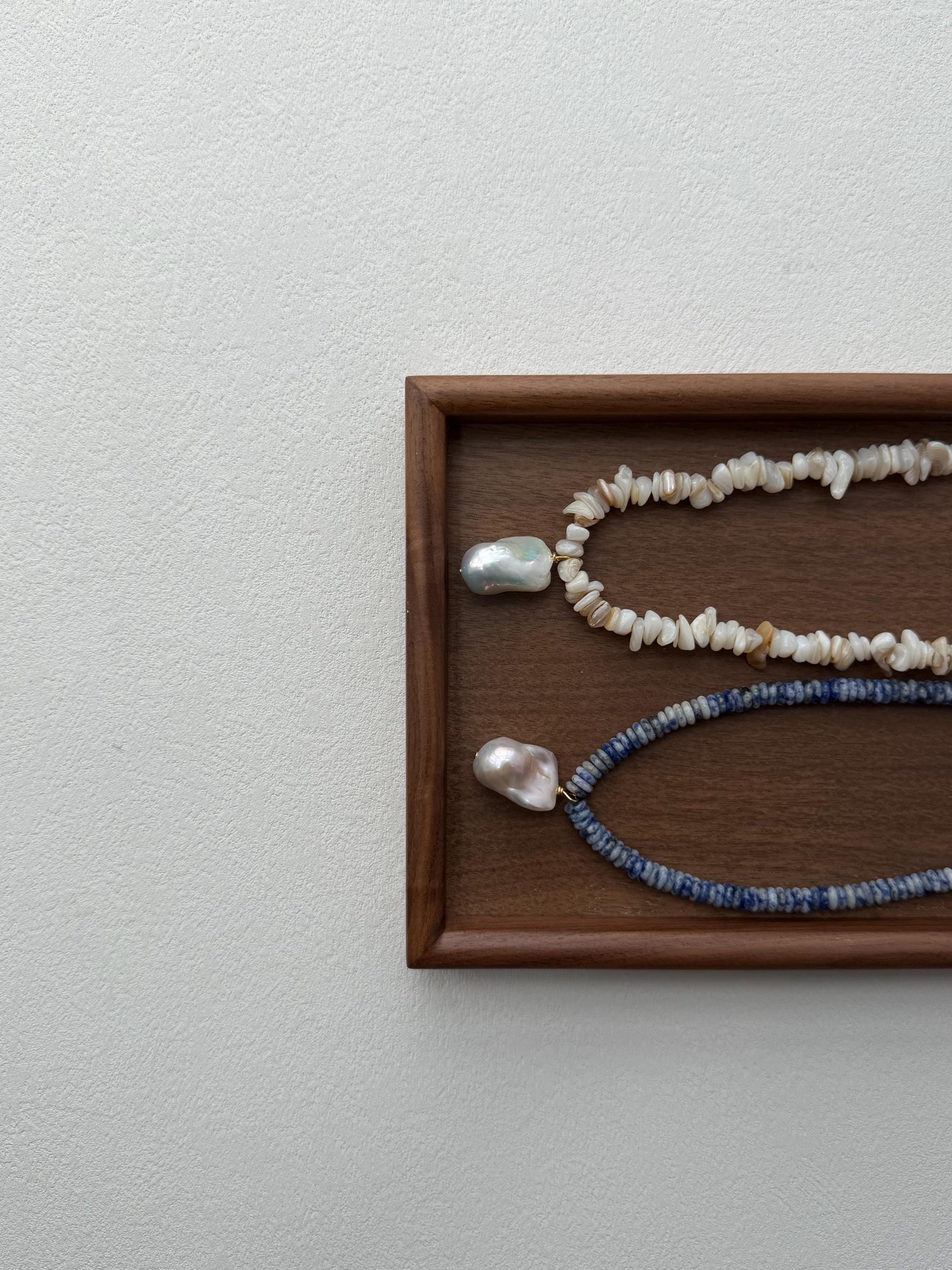 Additional view of ocean blue stone baroque pearl pendant necklace by Le Jardin Perles