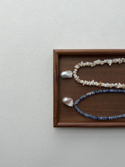 Additional view of ocean blue stone baroque pearl pendant necklace by Le Jardin Perles