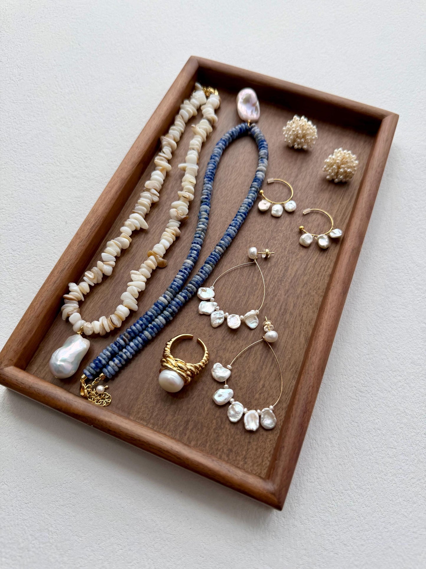 Additional view of ocean blue stone baroque pearl pendant necklace by Le Jardin Perles