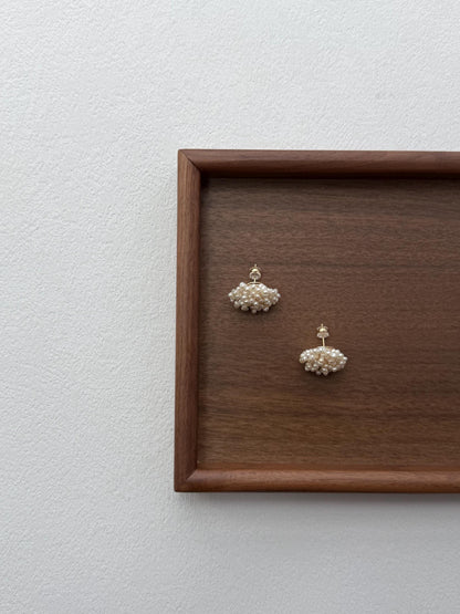 Additional view of handcrafted freshwater pearl flower earrings by Le Jardin Perles