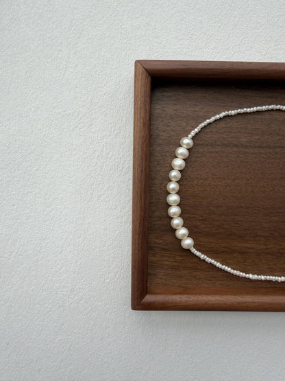 Additional view of delicate freshwater pearl beaded necklace by Le Jardin Perles